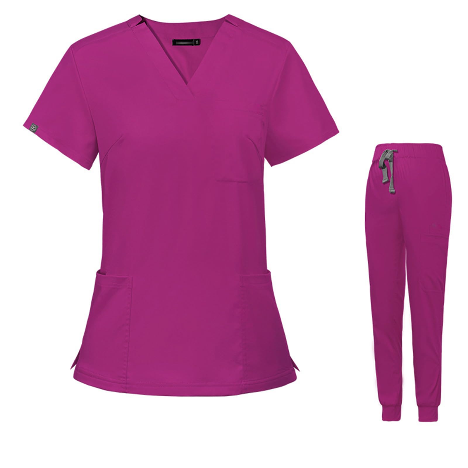 Uniformi mediche Scrubs Top manica corta con scollo a V e 3 tasche Pantaloni Yoga Jogger affusolati Elastico in vita DK09