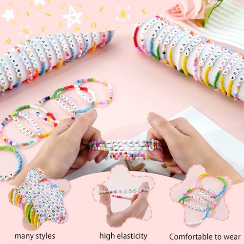 96pcs Friendship Beaded Bracelets Colorful Bracelets Bulk Stretch Bracelets Stackable Boho Bracelets Party Gifts Friends Gifts3