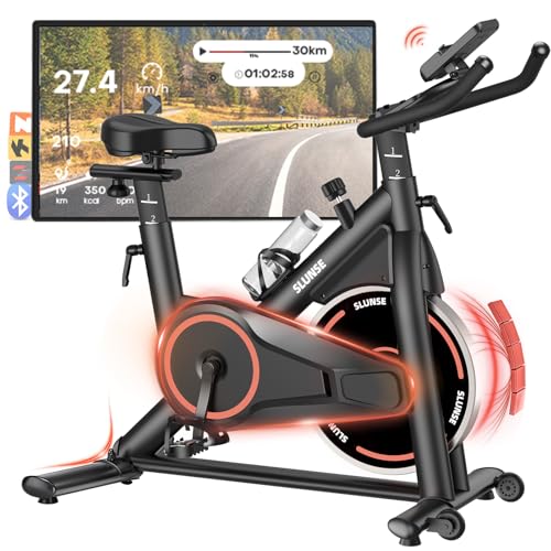 Heimtrainer Fahrrad mit App, Leises Hometrainer mit Verbessertem LCD-Monitor, Ergometer Spinning Bike Indoor mit Verstellbarem Widerstand, Fitnessbike bis 180KG für Kardio-Training zu Hause