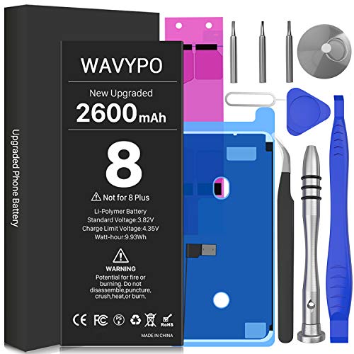 Wavypo Battery for iPhone 8, 2600mAh High Capacity New 0 Cycle Battery Replacement for iPhone 8 A1863 A1905 A1906 Spare Batteries with Full Repair Tools