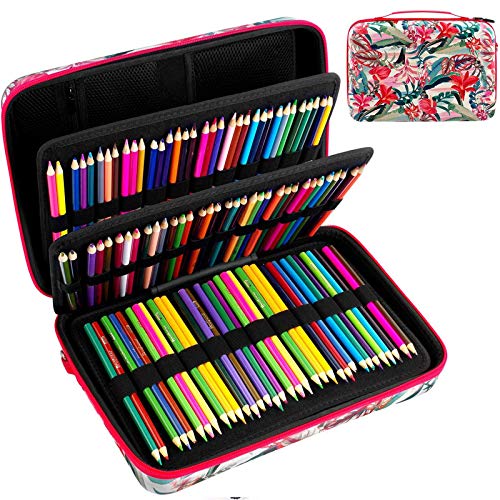 Large Pencil Storage Case - Holds 240+ Colored Pencils, Pencil Bag Compatible with Prismacolor Colored Pencils,Watercolor Pencils,Faber Castell Colored Pencils,ARTEZA Colored Pencils Set-Flower