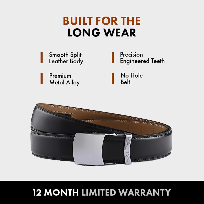 Image of HALDEN BURLEY Belts For Men Leather Original (Free Size Fits Up to 44 Inch Waist) Ratchet Straps, Unique Magnetic Auto-lock Buckle Belt For Man