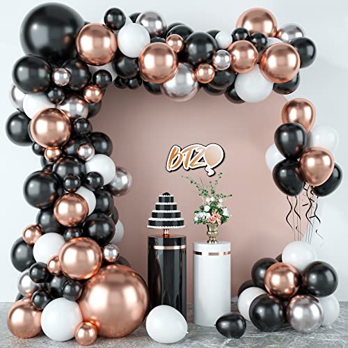 Guirlande de Ballons Noirs Rose Or,BTZO Kit de Ballons Arche avec des Ballons Métalliques Rose Or, Noirs Blancs pour Décorations de Fête Anniversaire Mariage Douche de Mariage