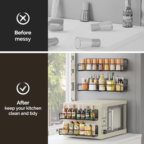 Image of 6 Pack Magnetic Spice Rack Organizer, Space Saver for Refrigerator and Whiteboard, Metal Fridge Shelf for Kitchen and Classroom, Black