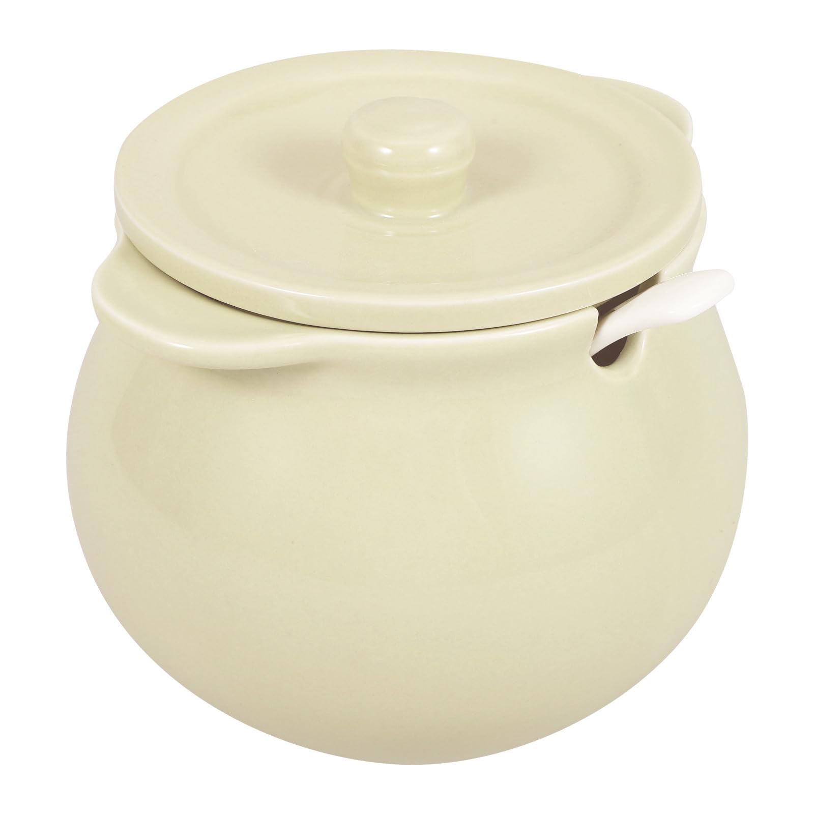 Tarro de cerámica para condimentos de 580ml con tapa de madera y cuchara para mesa
