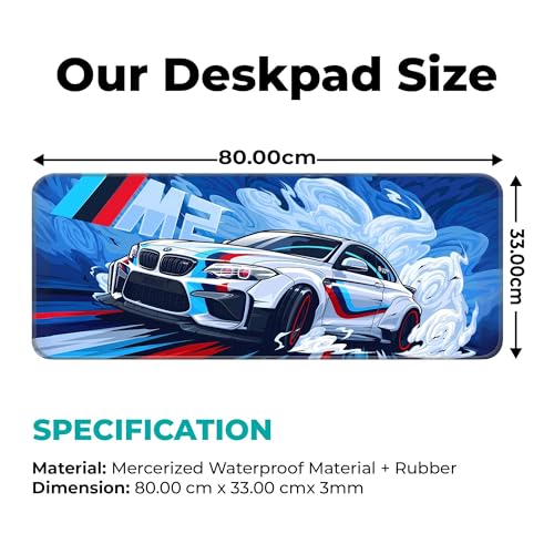Image of BeeMW Extended Gaming Pad 80x33CM - Large Non-Slip Rubber Base with Stitched Edges, Perfect for PC Setup & Accessories - Durable Long Pad for Gamers