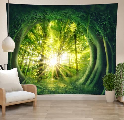 Tapisserie murale tissée Hoisy grand format vert soleil en fil