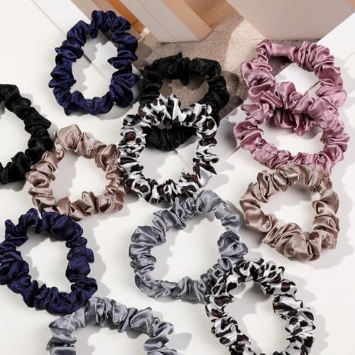 Image of Silk Hair Ties Satin Scrunchies - Small Mini Scrunchy for Women Thick Hair Accessories Cute Soft No Slip Hair Elastics Ponytail Holder for Curly Hair No Damage Hairties Gift for Girls