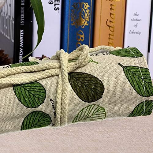Image of Canvas Pencil Wrap Case, 72 Holes Colored Pencil Roll Holder Storage Pouch for Office (72 Holes, Green 2)