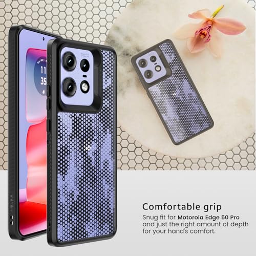 Image of KAPAVER Dazzle Series Back Cover Case for Motorola Edge 50 Pro (TPU+PC) (Honeycomb-Black)