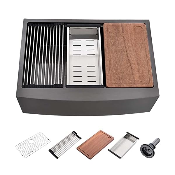 30 Black Farmhouse Kitchen Sink Workstation- Wesliv 30x21 Stainless Steel Farmhouse Apron Front Workstation Kitchen Sink 16 Gauge R10 Deep Single Bowl Farm Sink with Cutting Board 30 Black Farmhouse Kitchen Sink Workstation- Wesliv 30x21 Stainless Steel Farmhouse Apron Front Workstation Kitchen Sink 16 Gauge R10 Deep Single Bowl Farm Sink with Cutting Board