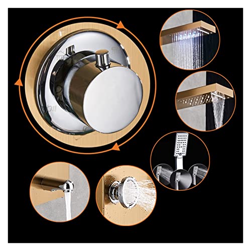 Columna de ducha dorada con luz LED, pantalla digital y chorros de hidromasaje para baño miniatura 3