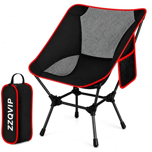 ZZQVIP Fauteuil de Camping Léger et Pliable avec Poche Latérale et Sac de Transport – Chaise Pliante Extérieure Confortable en Tissu Oxford, Jusqu’à...