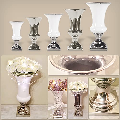 DRULINE 2er-Set Dekoschale Silber Obstschale modern Keramikschale Tisch-Deko Silber Hochzeitsdeko Silberschale Gebäckschale Obstteller Früchteschale Dekoschalen silberne Schalen Keramik Deko Tablett