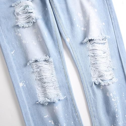 Men's Straight Leg Ripped Jeans Distressed Denim Pants Slim Fit Casual Vintage Washed Knee Hole Retro Style 20254