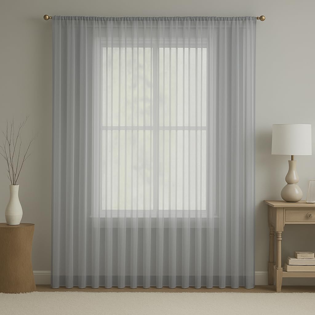 Megachest pure voile extra wide tape top sheer curtain(1 Panel) Iris-stripe silver, W 116" x L 81" (1 Panel)