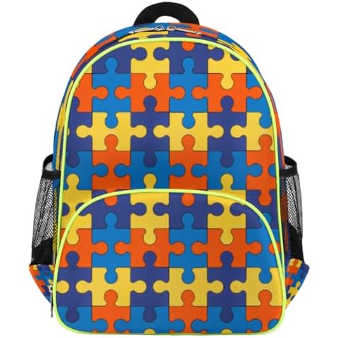 cfpolar Autism Awareness Kids Backpack for Boys Girls, Colorful Jigsaws Pattern Toddler Backpack 14.2 In, Waterproof Casual Daypack Preschool Backpack Kindergarten School Bookbag Cover