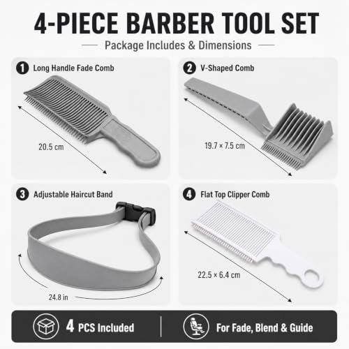 Image of 4 Pcs Hair Cutting Comb Set, Fade Haircut, Trimmer Comb for Barber Use