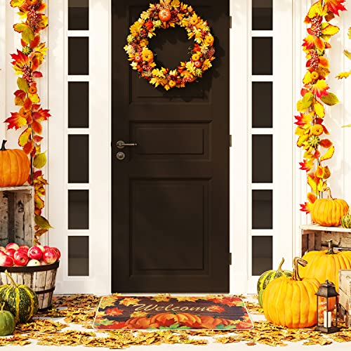Pumpkin Welcome Mat For Indoor/Outdoor Bedroom Kitchen, Autumn Maple Leaves Welcome Doormats Thanksgiving Entrance, Low-Profile Floor Mat For Fall, 17 X 29 Inch #TOP5