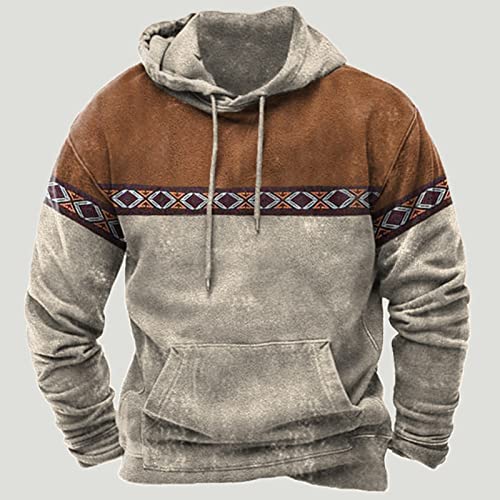Cambkatl Men's Western Aztec Hoodies Geometric Print Sweatshirt Casual Long Sleeve Pullover Top With Kangaroo Pocket #TOP3