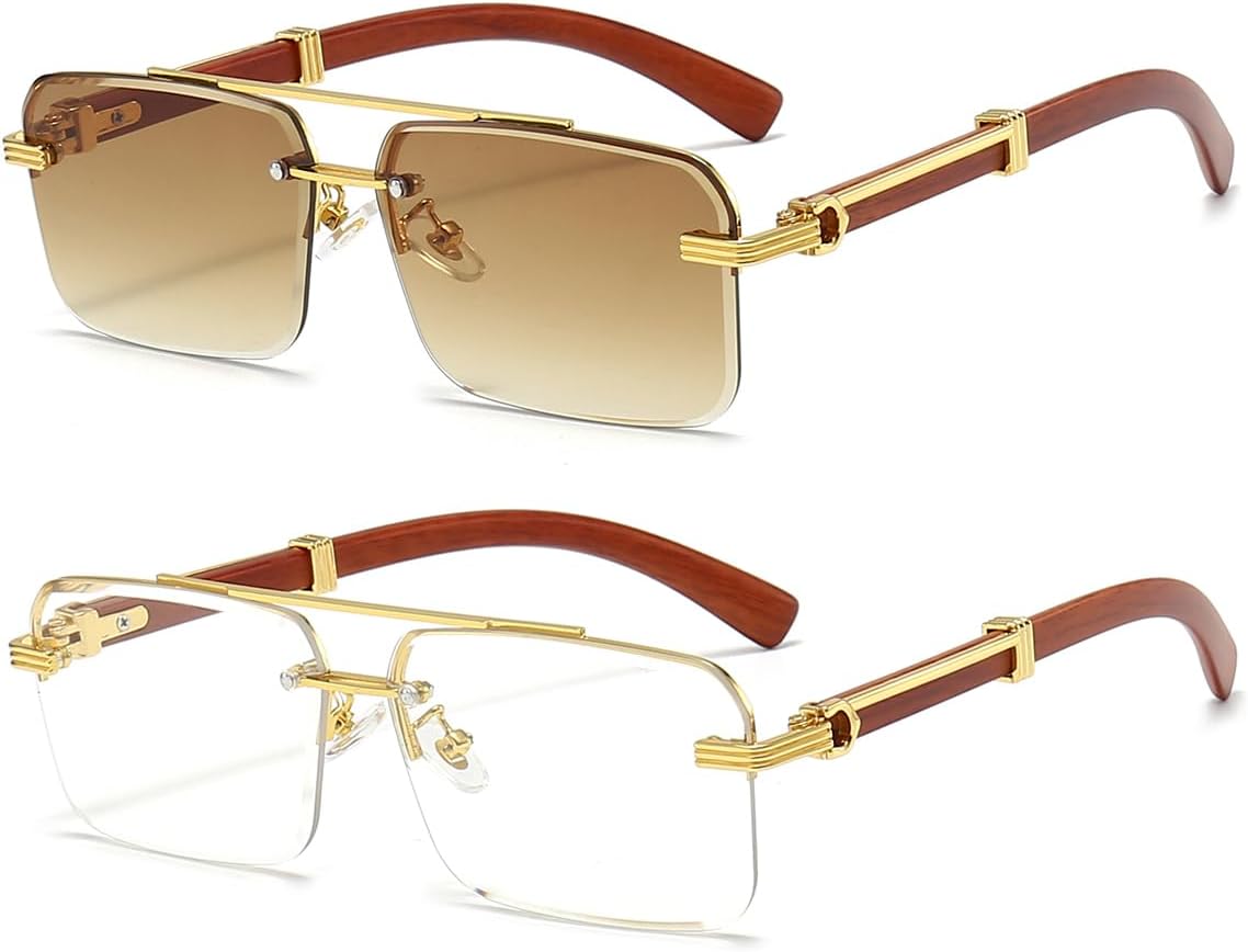 JOVAKIT Trendy Square Sunglasses for Men Women Semi Rimless Frame Shades 90s Vintage Retro Sun Glasses UV400 Protection