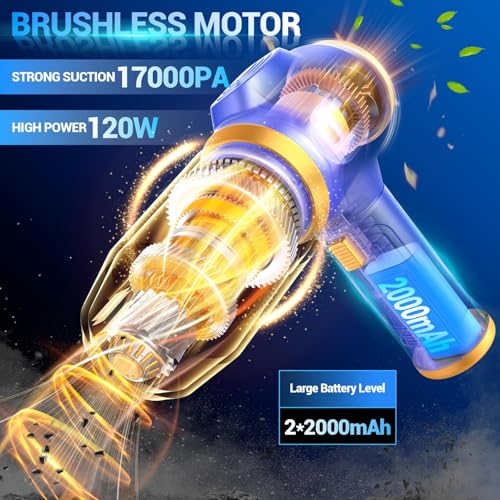 Image of Car Vacuum Portable Cordless 17000Pa Mini Handheld Vacuums | Blow and Suction with LCD Display and Multi-Nozzles, High Power for Car, Home, Office, Pet, Compact and Portable Design