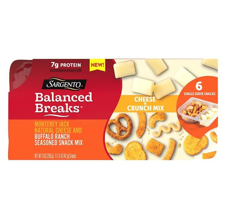 Sargento Balanced Breaks Cheese + Crunch Mix Packs, Monterey Jack Cheese, Buffalo Ranch Snack Mix, 6 ct.