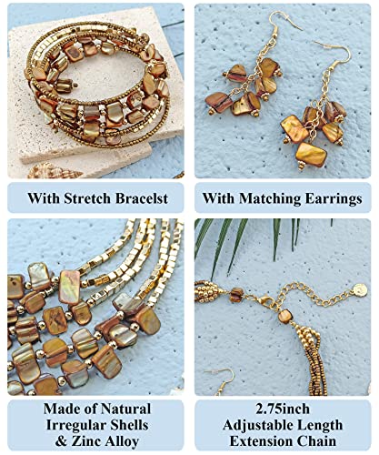 Firstmeet Bohemian Layered Shell Beaded Necklace Set Seed Bead Irregular Costume Jewelry for Women4