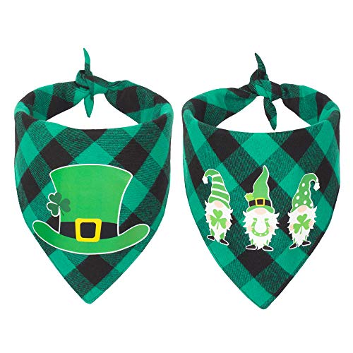 ADOGGYGO St. Patrick's Day Dog Bandana Green Plaid Pet Bandana Triangle Bibs Scarf Accessories for Small Medium Large Dog (Style 2)
