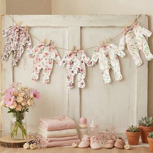 Baby in Bloom Baby Shower Decorations - Blush Pink Floral Paper Pajama Banner with Ribbon Bows...