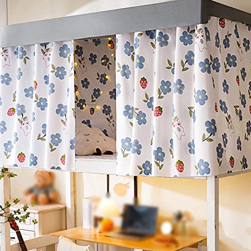 Image of Cute Bottom Bunk Bed Curtain Student Dormitory Blackout Cloth Mosquito Nets Bedding Tent Bed Canopy Single Sleeper, Strawberry Flower