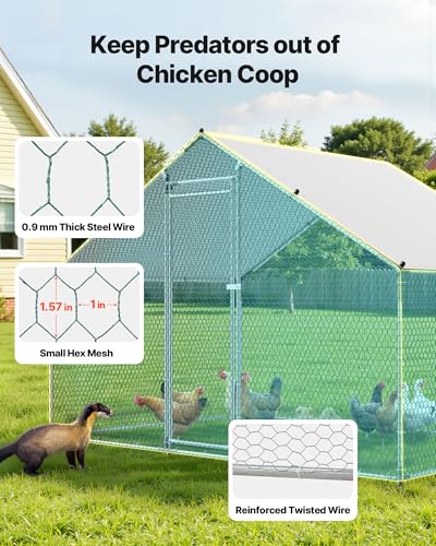 Image of VEVOR Large Metal Chicken Coop with Run, Walkin Chicken Coop for Yard with Waterproof Cover, 6.5 x 9.8 x 6.5 ft, Spire Roof Large Poultry Cage for Hen House, Duck Coop and Rabbit Run