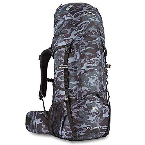 High Sierra Explorer 55L Internal Frame Backpack, Top Load 55 Liter Hiking Backpack, Camouflage/Black