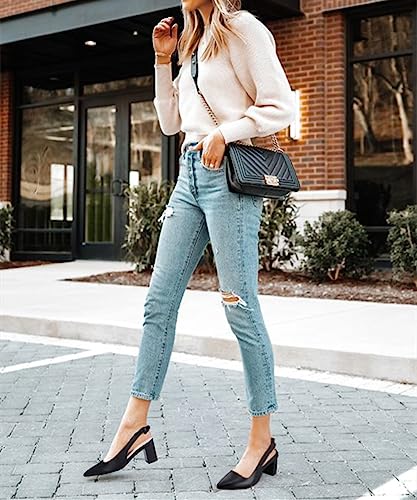 Image of Juliet Holy Womens Pumps Pointed Toe Slip on Slingback Cute Bowknot Classic Chunky Block Heels