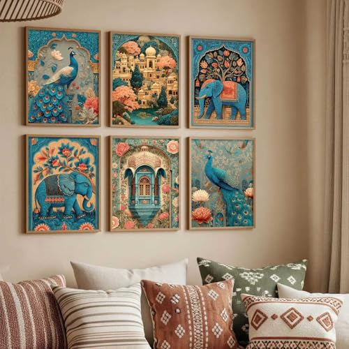 Image of kotart Traditional Wall Painting With Frame Vastu Peacock For Living Room Bed Room Hotel Wall Decor Digital Reprint engineered wood Set of 6 (13X17 inch)