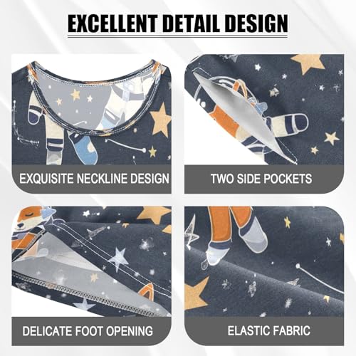 senya Astronaut Fox Summer Pajamas Set Short Cotton Sleepwear 2 Piece4