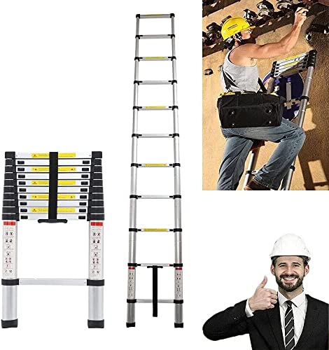 Escalera telescópica de acero inoxidable, 3,8 m, antideslizante, extensible, multiusos,...