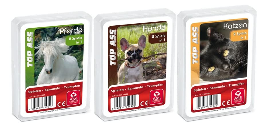 Ass Altenburger 3-er Set Quartettspiele/Quartett Tiere bestehend aus 1. Pferde - 2. Hunde - 3. Katzen