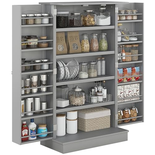 HOMCOM Armario de Cocina Armario Despensa Cocina con 2 Puertas y 16 Estantes Alacena Moderna con Estantes Ajustables para Comedor Salón 60x30x104 cm Gris