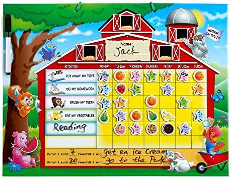 ZazzyKid Rewards Chart and Responsibility Chore Chart for Kids, Encourages and Reinforces Good Behavior, Includes Magnetic Erasable Marker + 15 Chores + 80 Thick Rewards Magnets