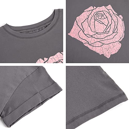 Womens Rose Graphic Tee T Shirt Loose Fit Summer Short Sleeve Casual Boyfriend Crew Neck Tops3