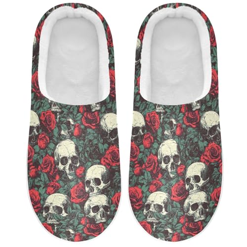 Womens Men's Halloween Skull Gothic Flowers Slippers,Memory Foam Slippers for Home,Bedroom Slippers Fluffy Fuzzy Slippers House Shoes for Women Men 213448172
