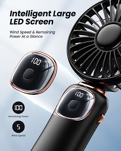 Image of coldSky Portable Handheld Fan, 4000mAh Battery Operated 3 in 1 Multifunction Personal Travel Fans with Digital Display, 90 Foldable Desk Fan with Base, 5 Speed Lash Fan for Makeup /Office (Black)
