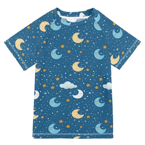 Blue Dot and Moon Boy Bathing Suit Short Sleeves Shirts Swimwear Beach Tops 3T