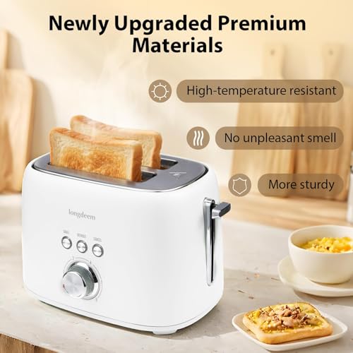 Image of 2 Slice Toaster - 1.5 inch Extra Wide Slots, Stainless Steel, High Lift, 6 Browning, White