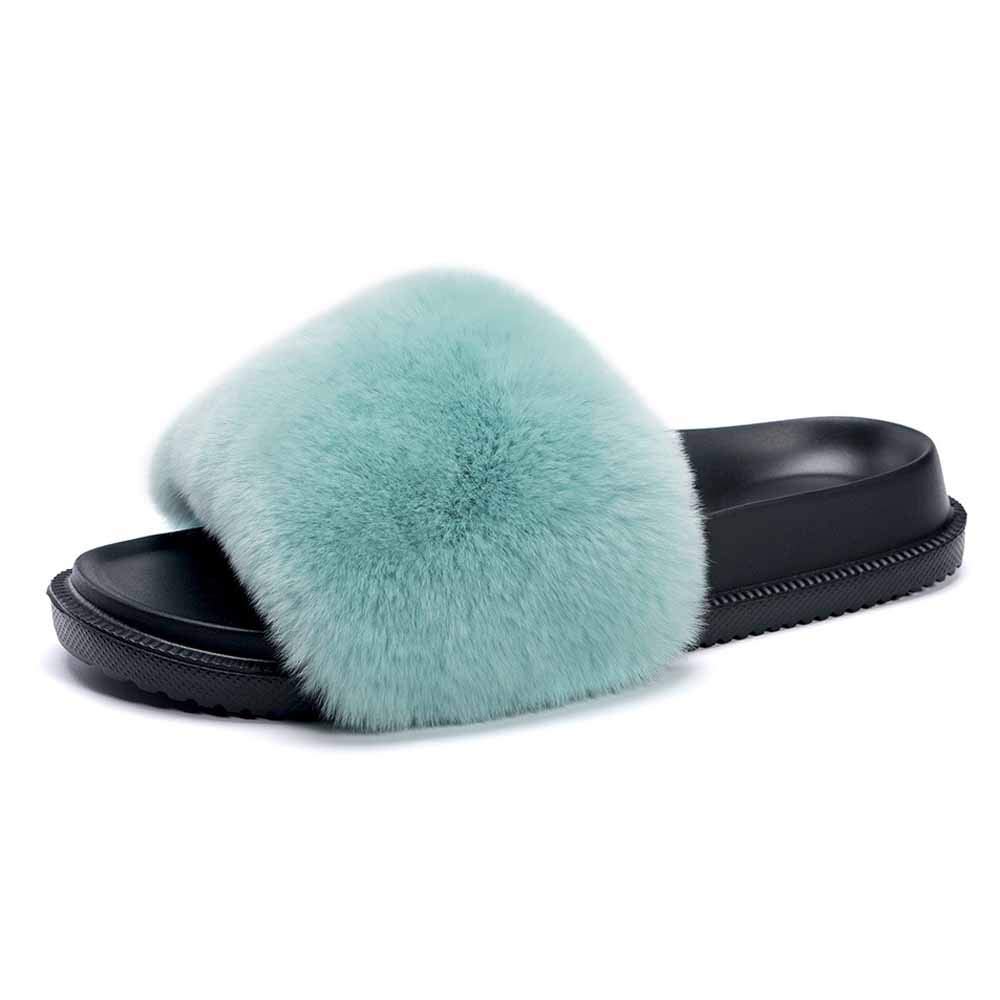 YHQZNLXQ Slider für Damen, Hausschuhe, warm, bequem, weich, für Damen, Slides, Flip-Flop, für den Innenbereich, Flauschige Sandalen, Winterschuhe für drinnen und draußen, modische Sandalen