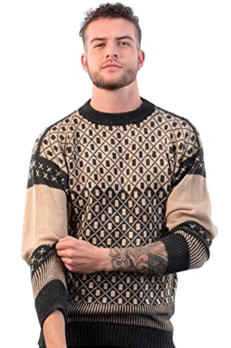 Crewneck Alpaca Sweater for Men “Himalaya” - Alpaca Pullover - Bicolor Jumper for Winter2