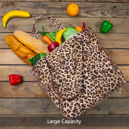 Image of TOPDesign 1-Pack Canvas Tote Bag with an External Pocket, Reusable Grocery Shopping Bag, Top Zipper Closure, Daily Essentials (Leopard)
