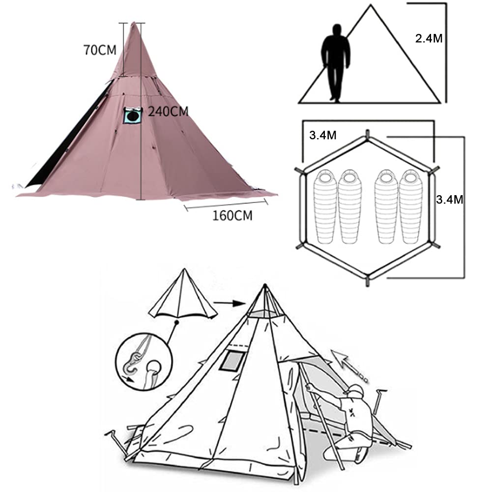 Tenda da campeggio con attacco per stufa, 4 stagioni, tenda da campeggio per 3-4 persone, tenda da campeggio riscaldata per famiglie, tenda da campeggio per campeggio, caccia, pesca, impermeabile