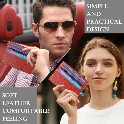 Image of WOXVM Credit Card Holder Wallet RFID Blocking Slim Credit Card Cases Holder Premium Leather Minimalist Front Pocket Small Wallet with 6 Card Slots and 1 Pockets for Men Women (Red)